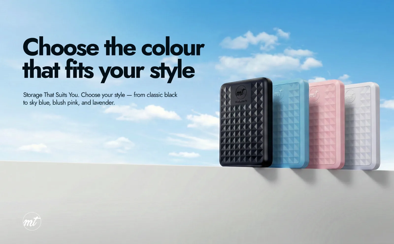 Modustech Facet in classic black, sky blue, blush pink and lavender