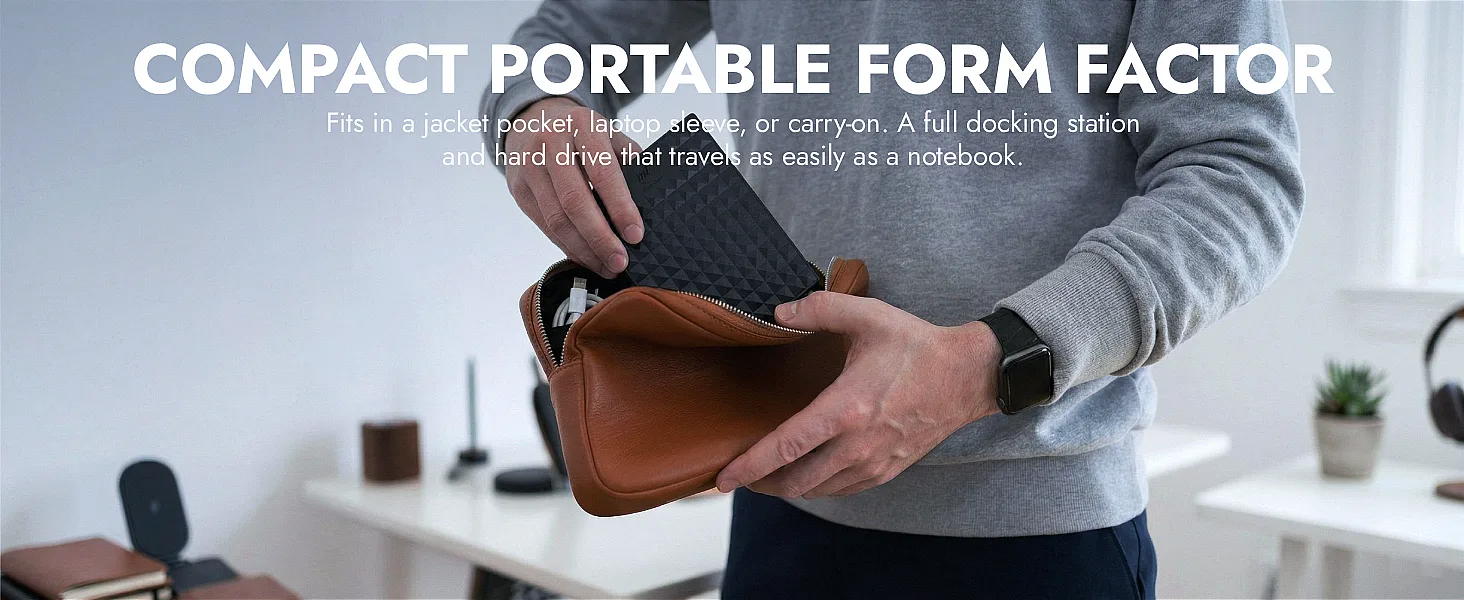 Compact portable form factor: fits in a jacket pocket, laptop sleeve or carry-on